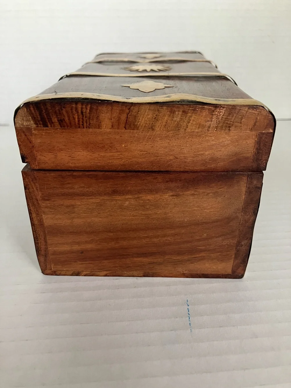 Vintage Wood and Brass Decorative Treasure Box - Sun‎ Motif 8x4x3.5” India